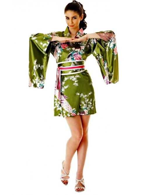 Short Green Kimono One Size